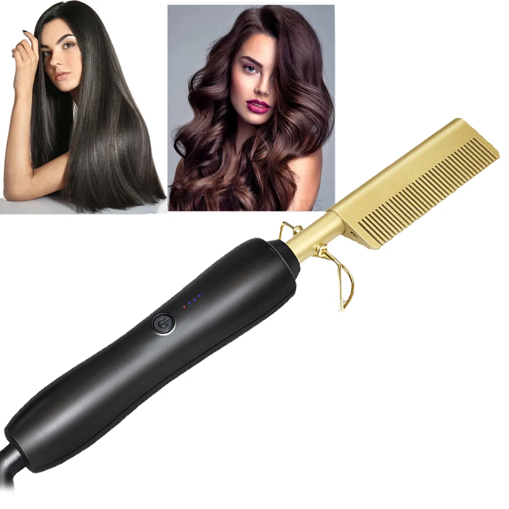 

Hot Comb Hair Straightener Electric Heating Comb Anti-Scald Beard Straightening Press Comb Portable Curling Iron Brush