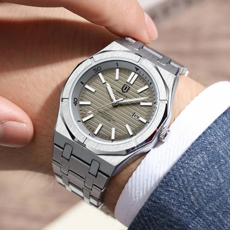 Luxury Stainless Steel Waterproof Luminous Calendar Quartz Watch Men Relogio Masculino Fashion Grey Mens Watches Reloj Hombre