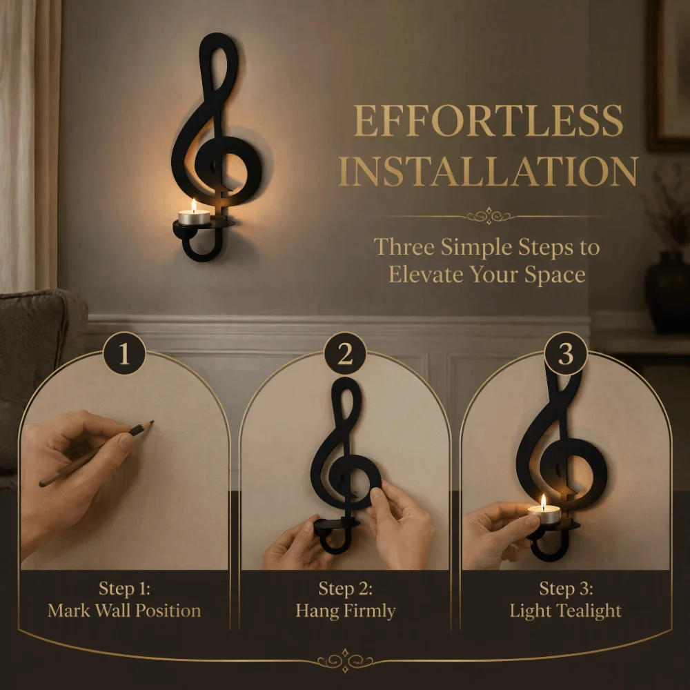 Metal Wall Mount Candle Holder Music Symbol Design Wall Mounted Metal Sconce Candle Holder Romantic Style Black