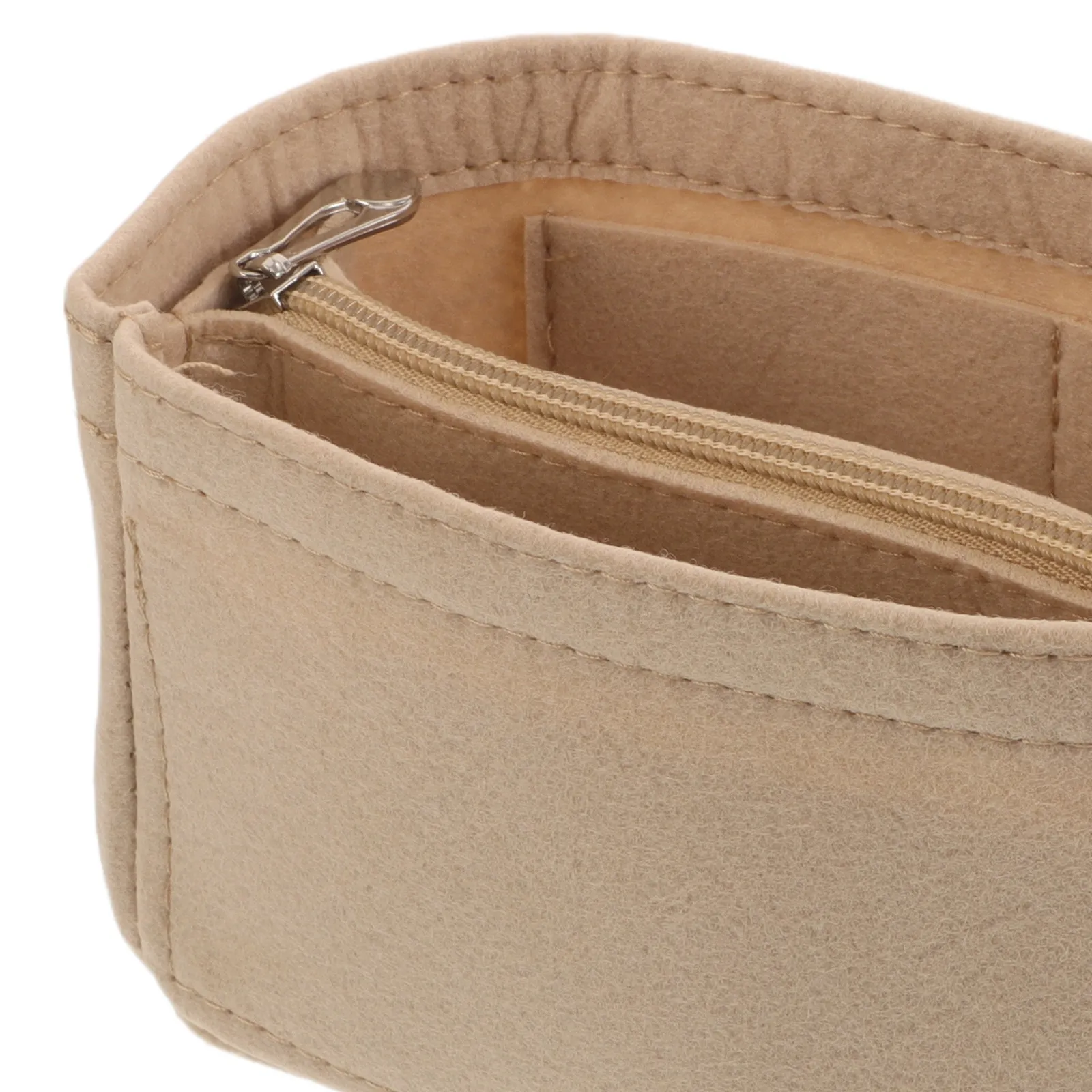 Felt Purse Organizer Insert Beige Makeup Bag Liner Structured Tote Bag Zipper Pouch Organizer for Commuting Travel Daily