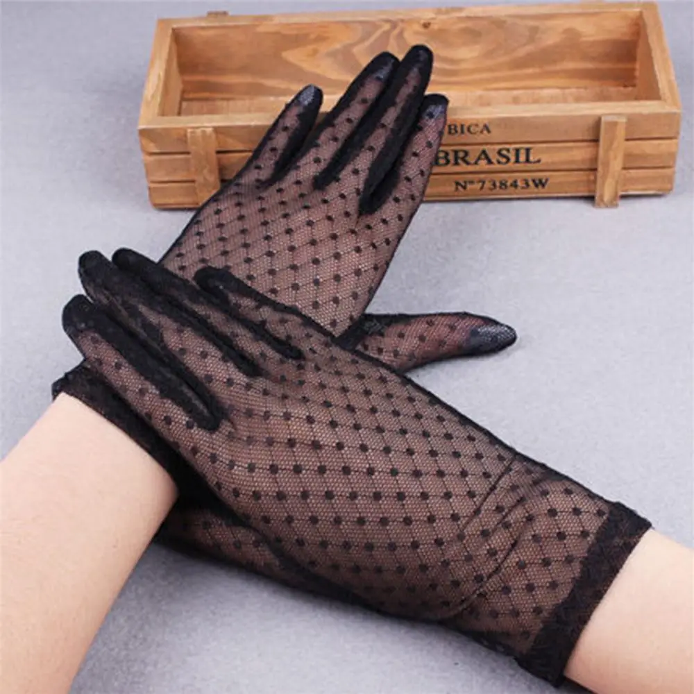 Sunscreen Anti Uv Lace Mesh Lattice Sexy Finger gloves Short Gloves Driving Gloves Women Gloves