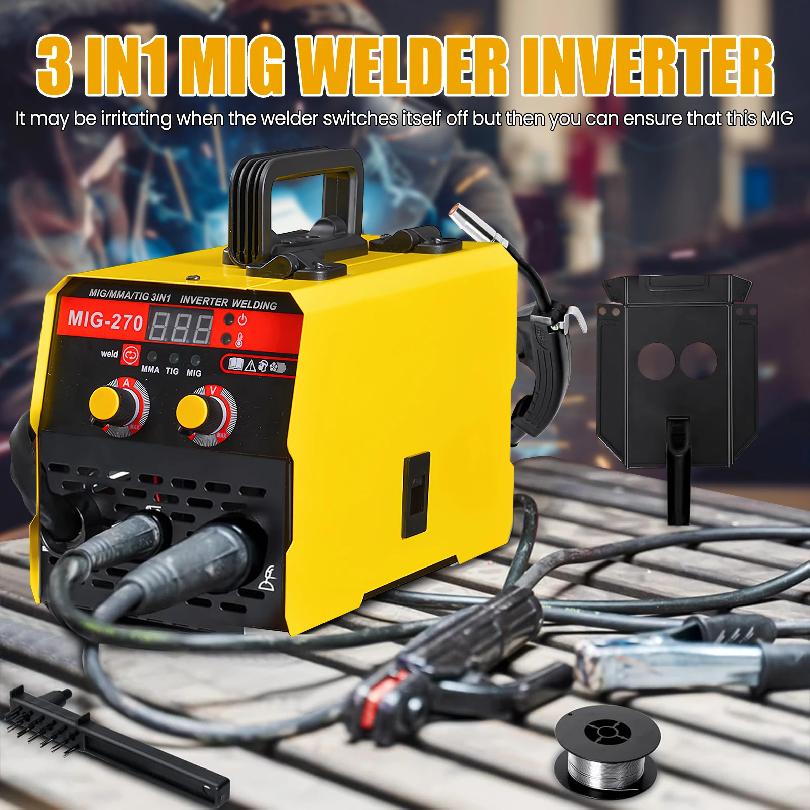 Tragbares MIG-270 MIG-Schweißgerät mit LED-Digitalanzeige, 3-in-1-Inverter-Schweißgerät, 20-250A, einstellbarer Strom, 220V, EU-Stecker, 1,6-3,2mm Elektrode, Schweißausrüstung für Metall und
