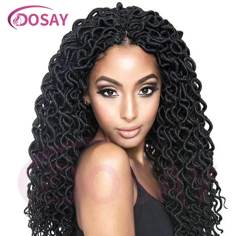 22-Zoll-synthetische Full-Lace-Frontal-geflochtene Perücken, Butterfly-Twist-geflochtene Perücken, lockige Wellen, gewellte Cornrow-Zöpfe-Perücke für schwarze Frauen