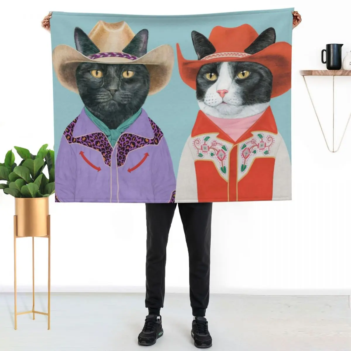 Carnival Cats - Black Cat & Tuxedo Cat Throw Blanket Hair Flannels Tourist Thins Hairy Blankets