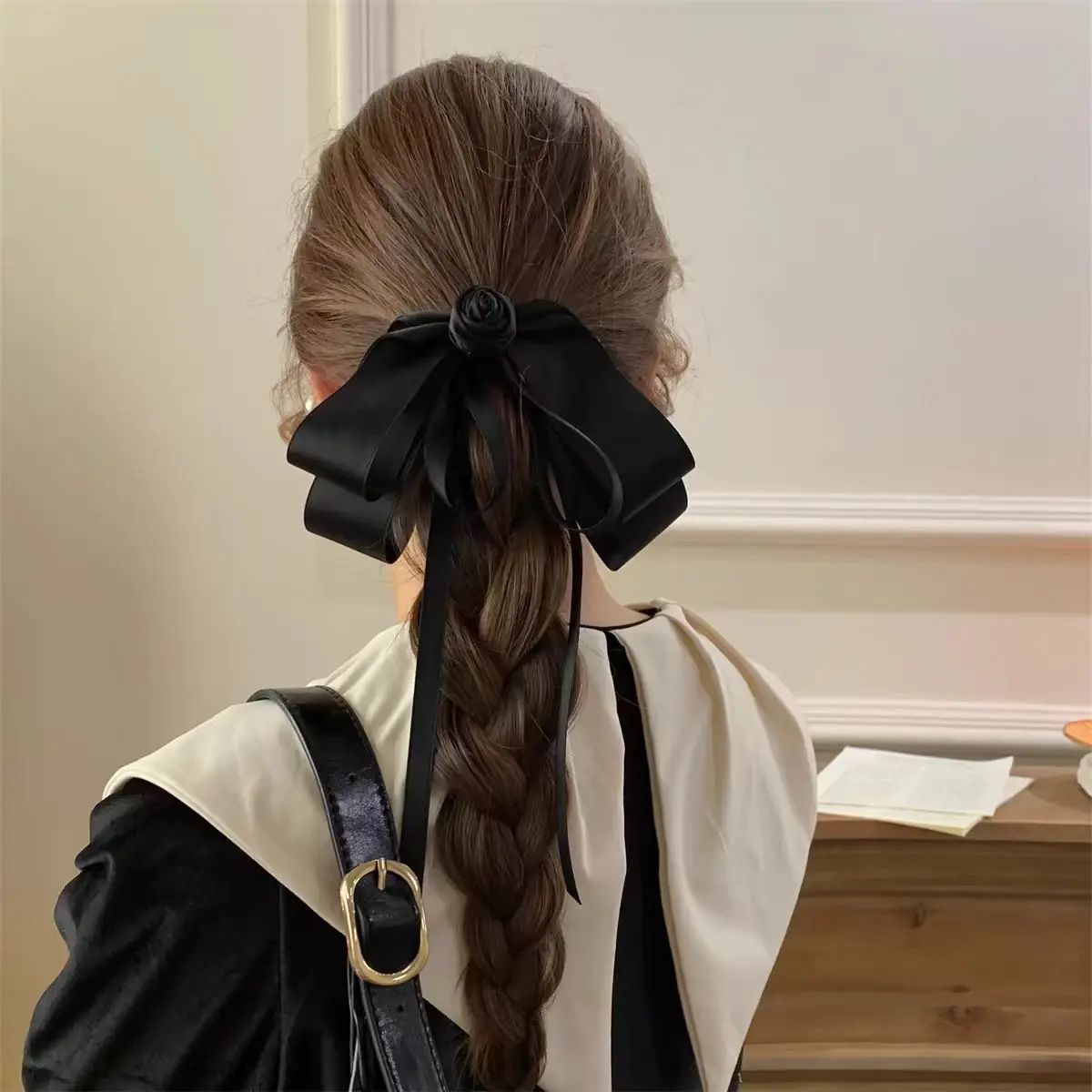 

Rose Flower Spring Hair Clip Double Layer Bows Hair Clip Women Girls Boutique Headwear Hairgripes Long Tassel Ponytail Hair Clip