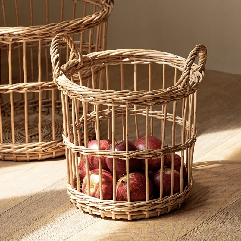 Manual Willow Weaving Laundry Basket, Natural Organizer with Bilateral Handle Versatile and Practical for Clothes, Fruit Storage