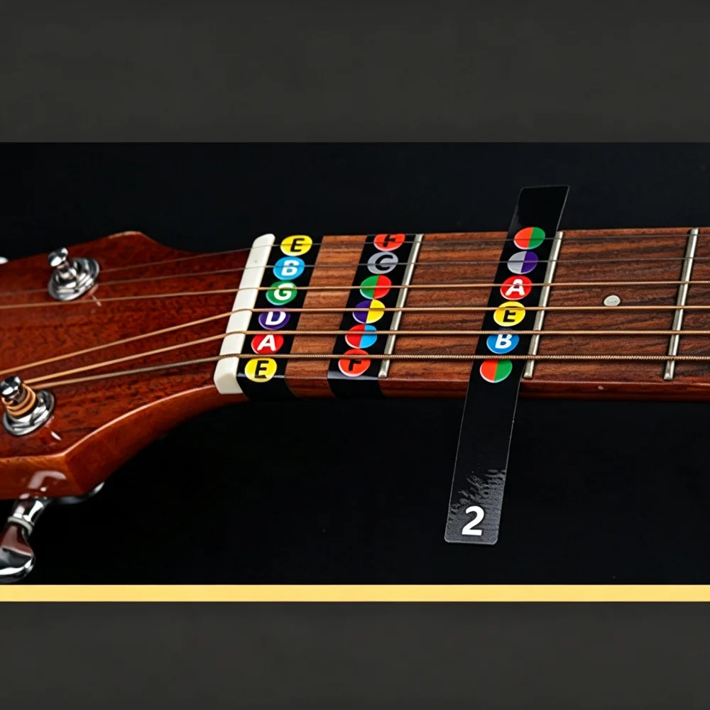 2 Sheets Clear Guitar Fret Scale Stickers, Fretboard Note Marker Decals, Instrument Fingerboard Labels for Beginner Guitar & Bass Learners