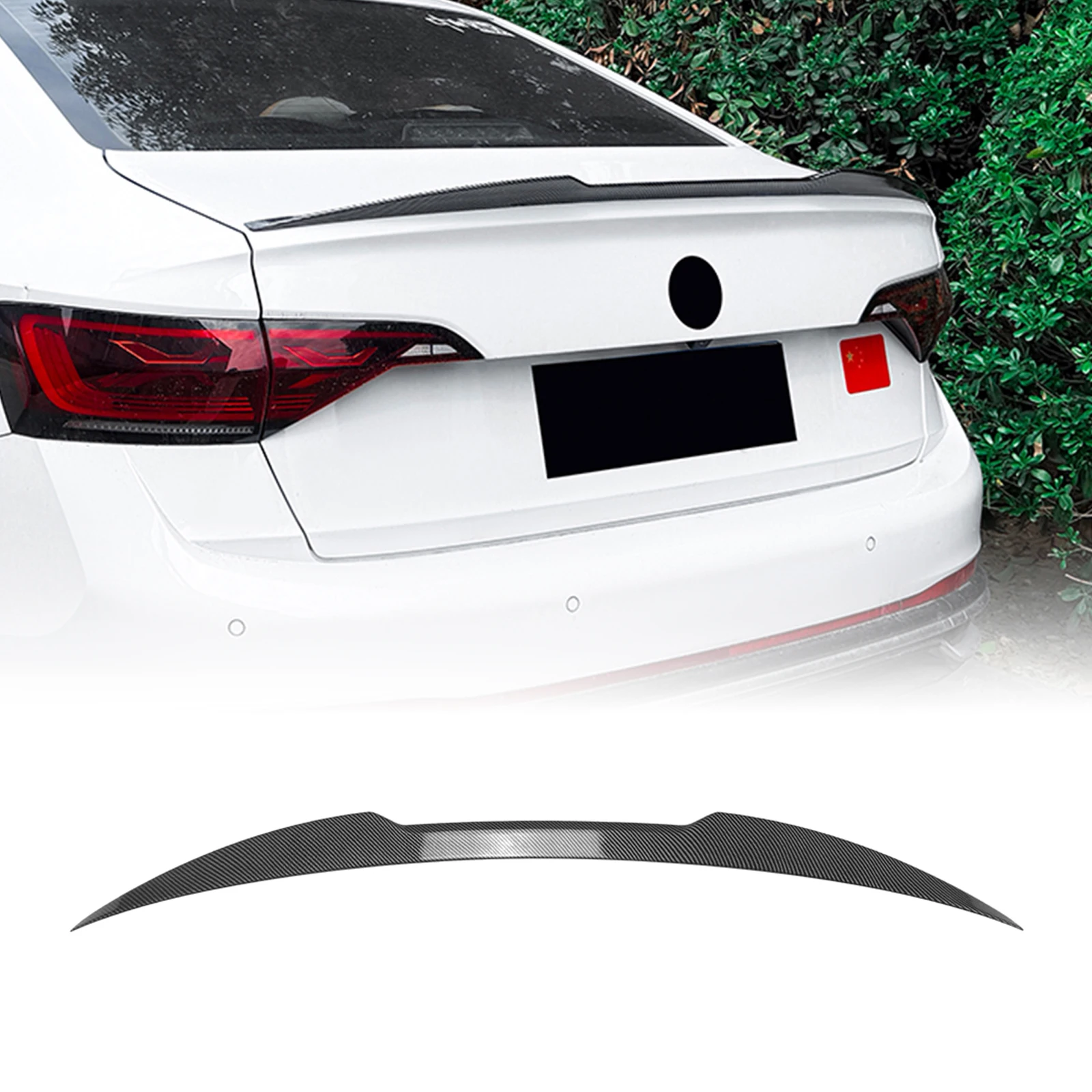 

For Volkswagen VW Jetta MK7 2019-2026 Sedan 4-Door M4 Style Rear Trunk Spoiler Wing Carbon Fiber Look/Gloss Black Splitter Lip