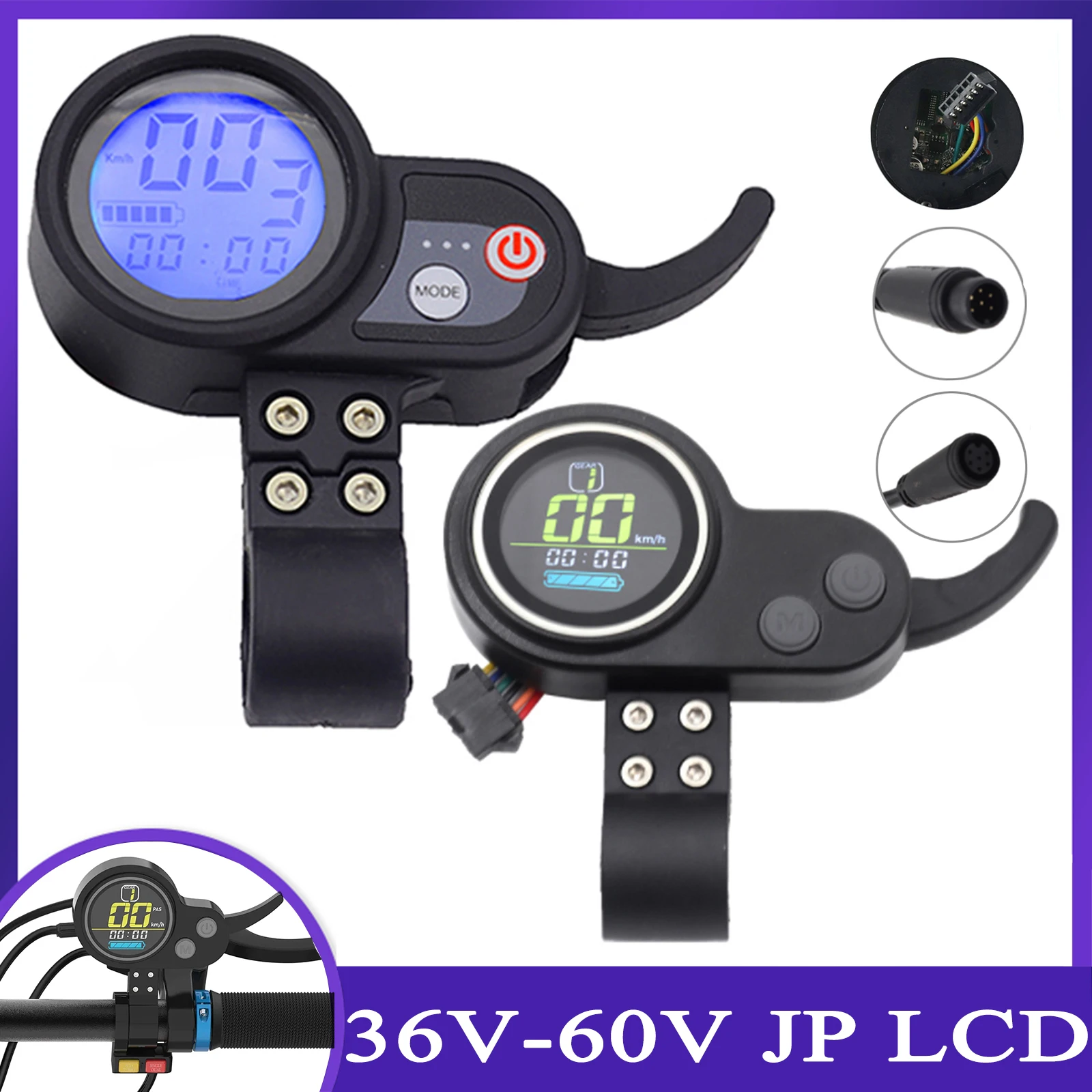 Electric Scooter LCD Screen With Thumb Throttle 36V 48V E-bike Scooter Meter Display With USB Charging Shift Switch Accelerator