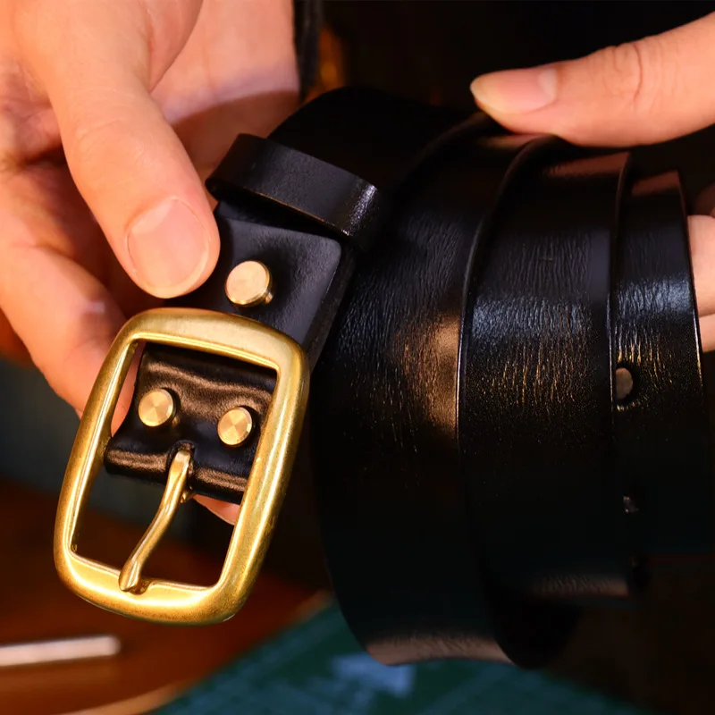 

Винтажный ремень из натуральной кожи с пряжкой из чистой латуни 3,6 см, мужской ремень унисекс 100,