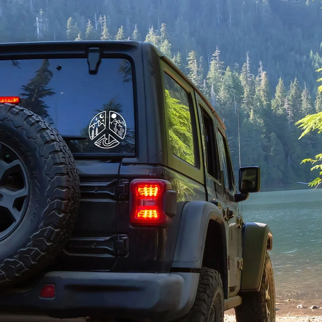 Peace Sign Mountain Wave Vinyl Car Sticker Waterproof Window Decal Universal Auto Laptop Water Bottle DIY Outdoor Nature Pattern
