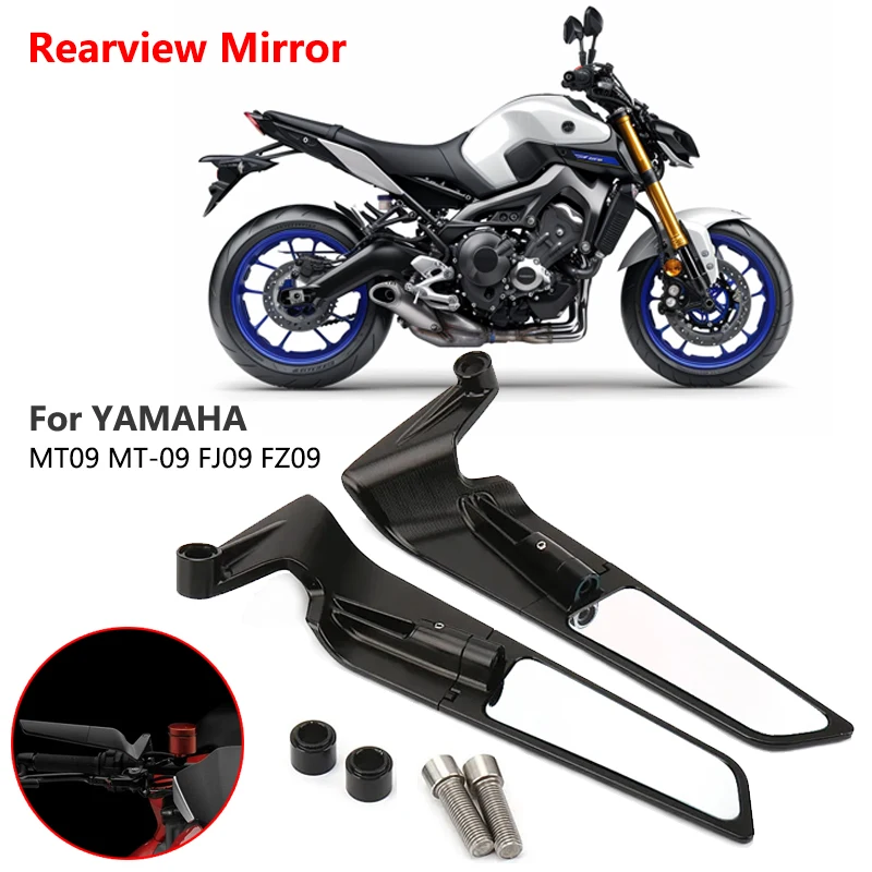 

New Aluminum Rearview Mirror For YAMAHA MT09 MT-09 FJ09 FZ09 Motorcycle Wing Mirrors Rearview Rotating NEW Rearview Side Mirror