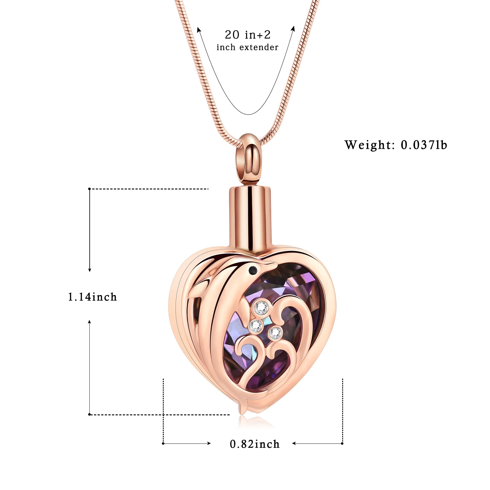 Heart Shape Dolphin Crystal Cremation Urn Jewelry Necklace cremation Jewelry for Ashes Customizable Keepsake Pendant