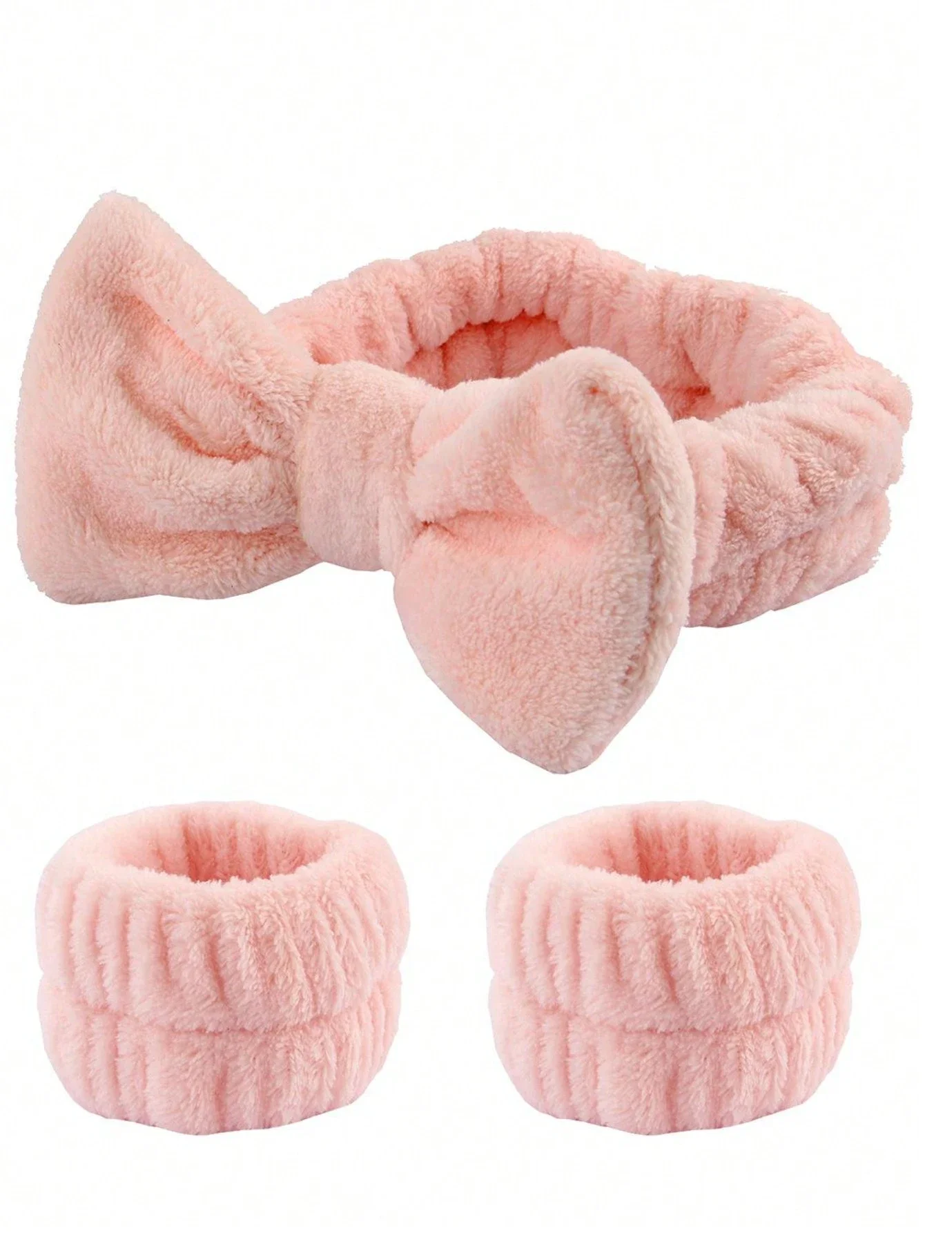 

Plush Headband With Bow And 2 Wristbands For Face Washing Hair Care Spa Self Care