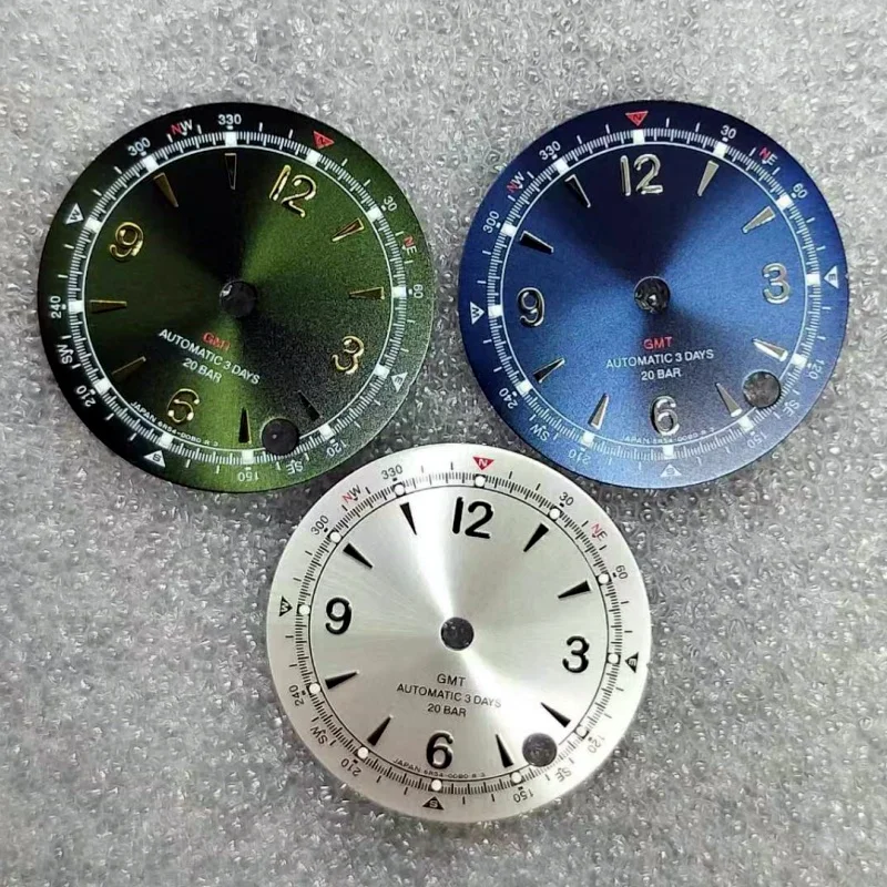 NH34 Dial White Blue Army Green Black GMT Dial Green Night Dial 28.5mm Fits NH34/NH35A/NH36A/4R35 Movement Watch Mod