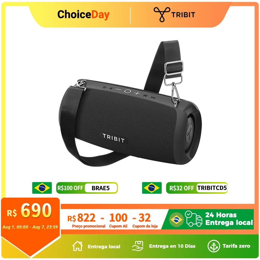 Caixa de Som TRIBIT StormBox Lava 80W Alto-falante Bluetooth portátil Powerbank embutido, controle de APP, IP67 à prova d'água para exterior, camping, festa Caixinha