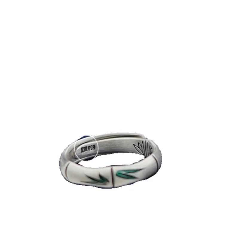 New Pure SilverS925Sterling Silver Enamel Retro Style Bamboo Adjustable Ring