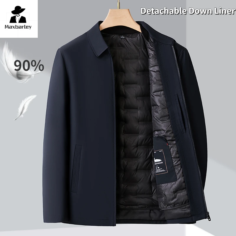 Chaqueta de plumón de pato blanca para hombre, abrigo ligero y cálido de lujo, a prueba de viento, con solapa de negocios, novedad de invierno, 2024