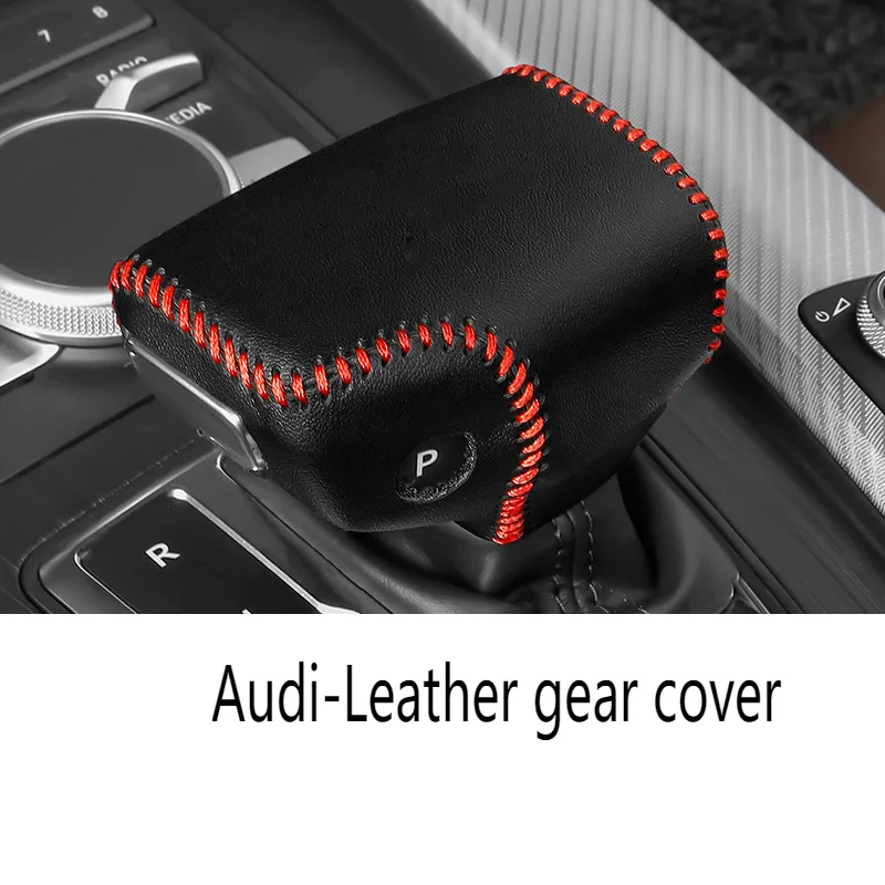 

For Audi 2017 2018 2019 2020 2021 2022 A4L Genuine Leather Car Gear Head Shift Knob Cover Protector Sleeve Car Gear Cover Black
