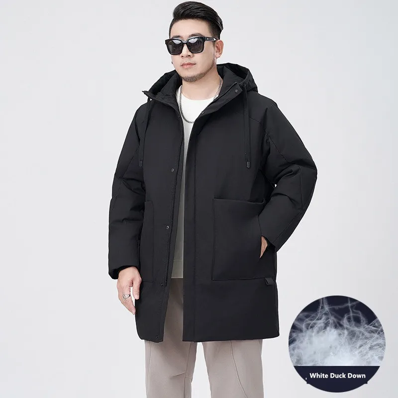 

Plus Size 8XL 7XL Men White Duck Down Winter Coat Multi Pockets Loose 150KG Thick Warm Long Hoodies Black Jackets Male Clothes