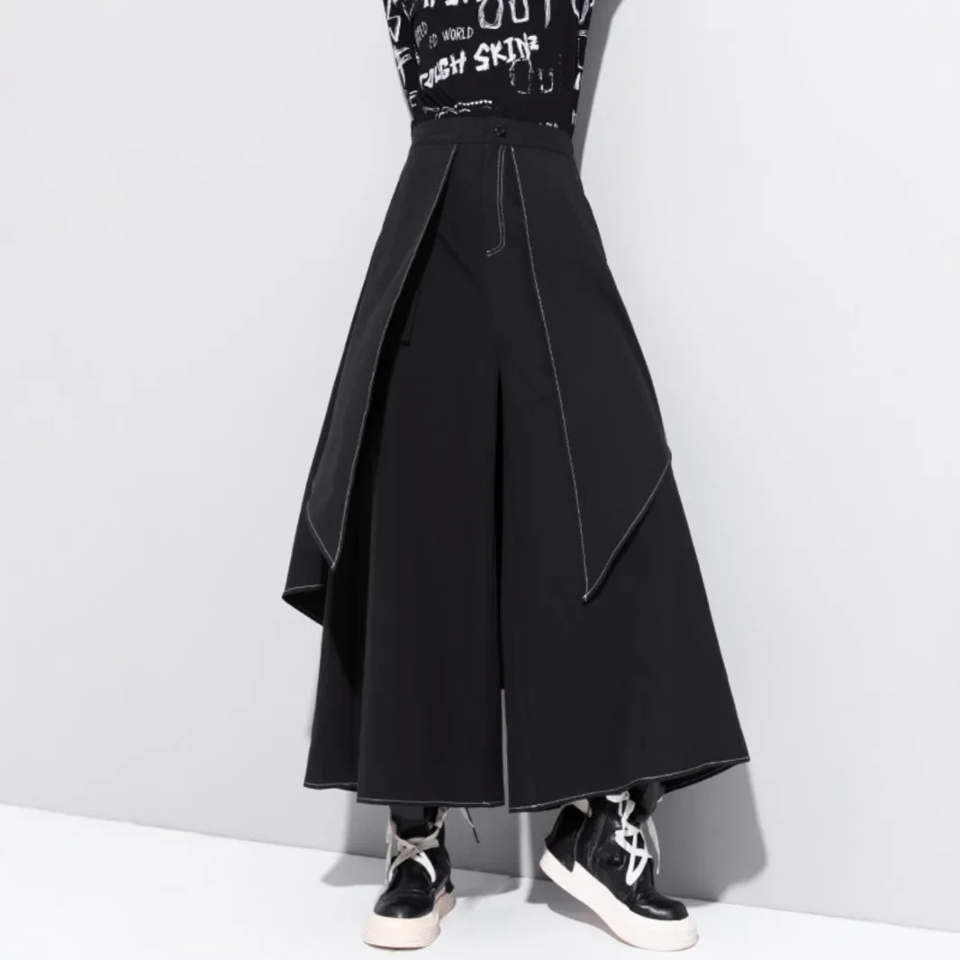 جديد الربيع الصيف بنطال ذو قصة أرجل واسعة فضفاضة عادية النساء الرجال تصميم عالية الخصر تنورة سوداء السراويل السراويل الطويلة تسع نقاط خمس نقاط #3