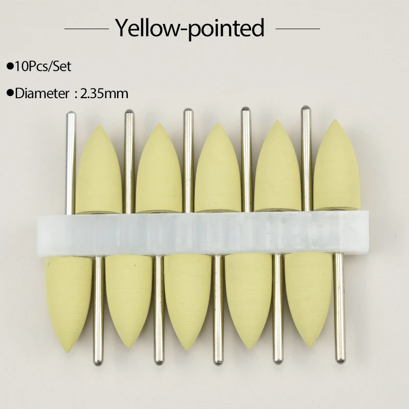 Juego de pulidores de goma de silicona, fresas de pulido de diamante de 2,35 Mm, herramientas dentales grises, 10 unidades
