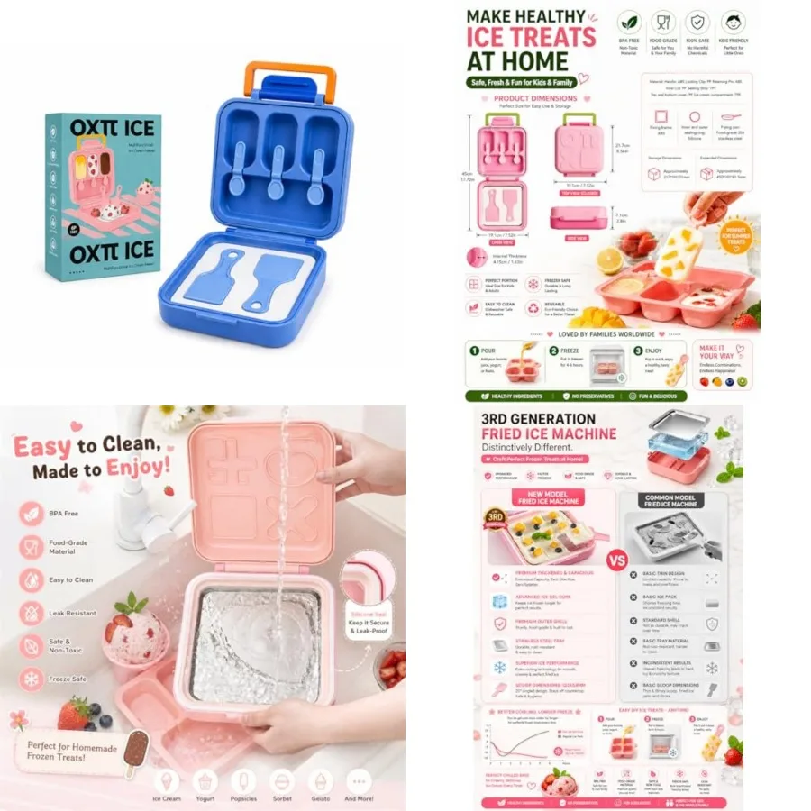 

Instant Rolled Ice Cream Maker Kit with Freezing Tray, 2 Scraper Spatulas, 3 Popsicle Sticks and Lid Mold DIY Homemade Ice Crea