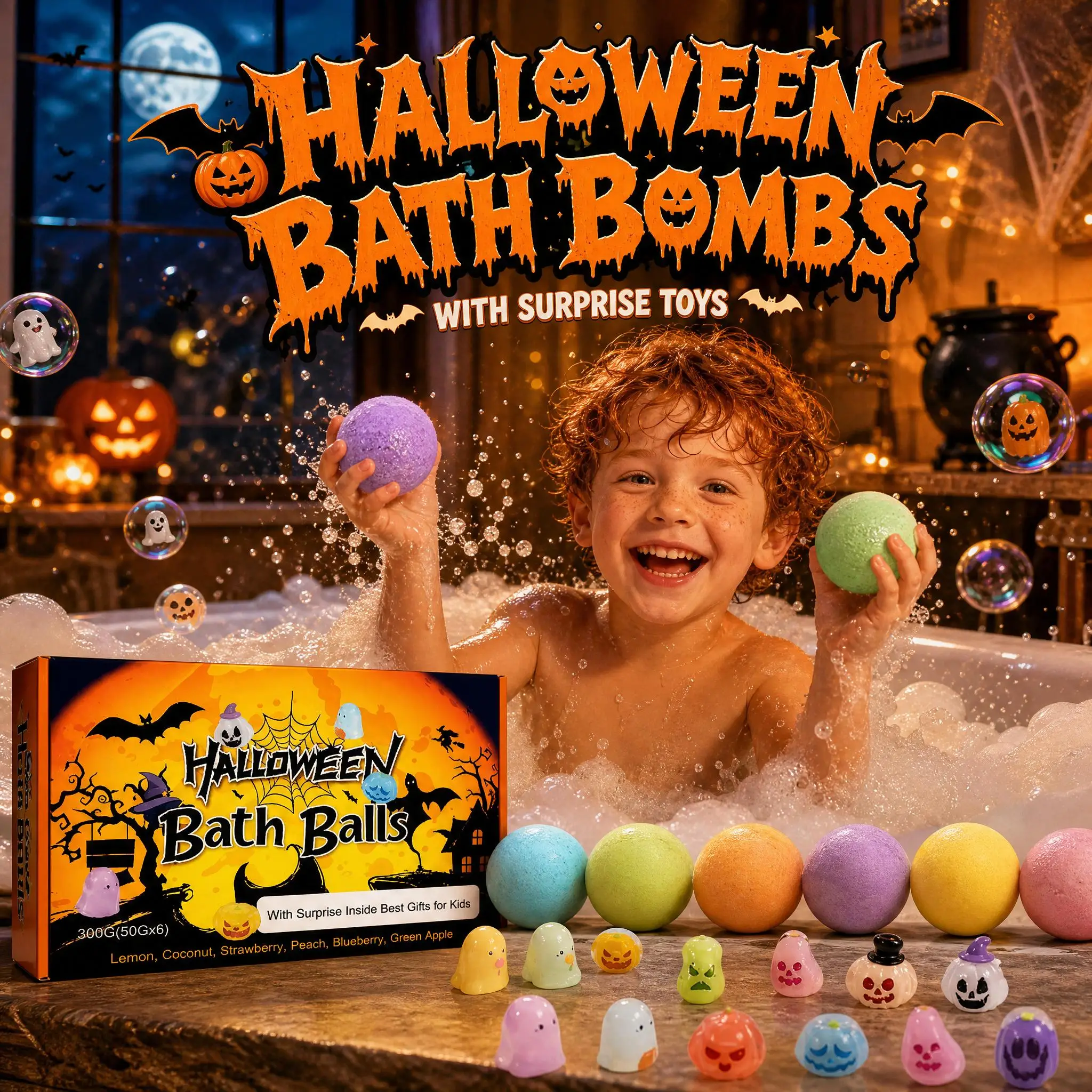 Halloween Bath Bombs For Kids |With Toys Inside,6 Spooky Shapes,Fruity Scents, Relaxing Aromas Party Holiday Gift For Boys Girls - view 3