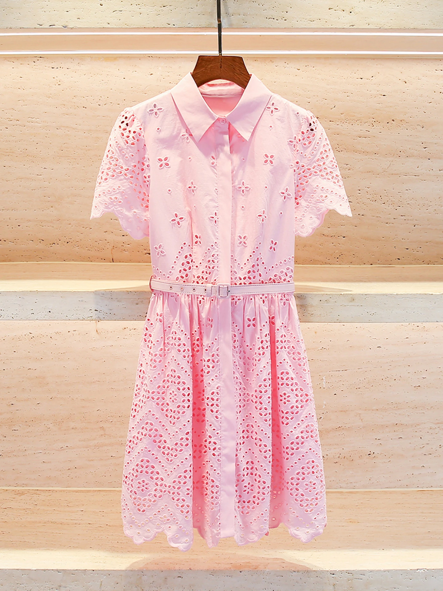 

Ele Pink Embroidered Waist-Cinching Dr Commute Sle High Waist A-Line Skirt ort Sve Stand Fit Daily Wear