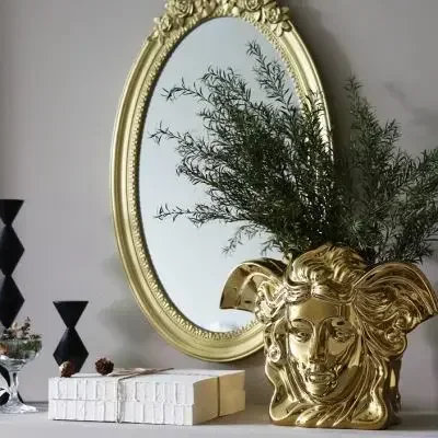 Gold-Plated Ceramic Medusa Vase, Luxury Ornaments, Northern European Household, Living Room, Flower Art Decorations