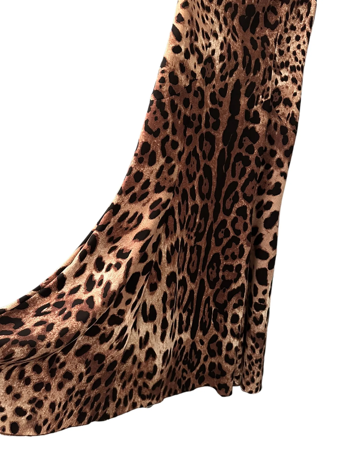 Spring Summer 2024 New Women\'s Leopard Print Dress Lace Trim A-Line Mid-Calf Full Sleeve O-Neck Luxury Viscose Sexy High Quality