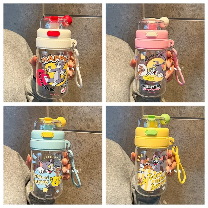 

Kawaii 550ML Tom and Jerry Summer Day Drinking Straw Water Cup Anime Student Fashion Portable Double Drinking Mouth Plastic Cup