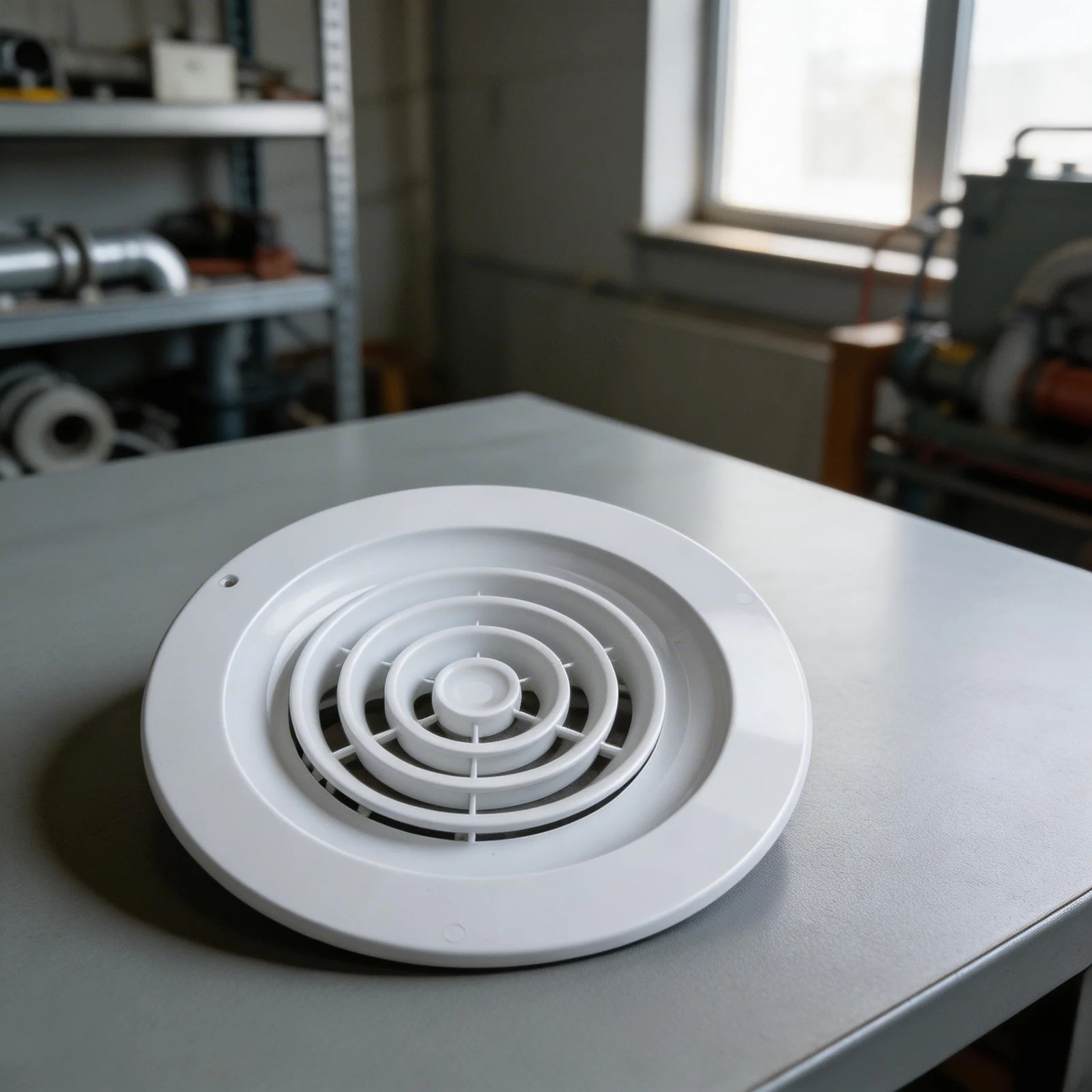 Adjustable Air Vent Cover for Round Ducting ABS Construction with Removable Panel for Easy Maintenance Indoor Use