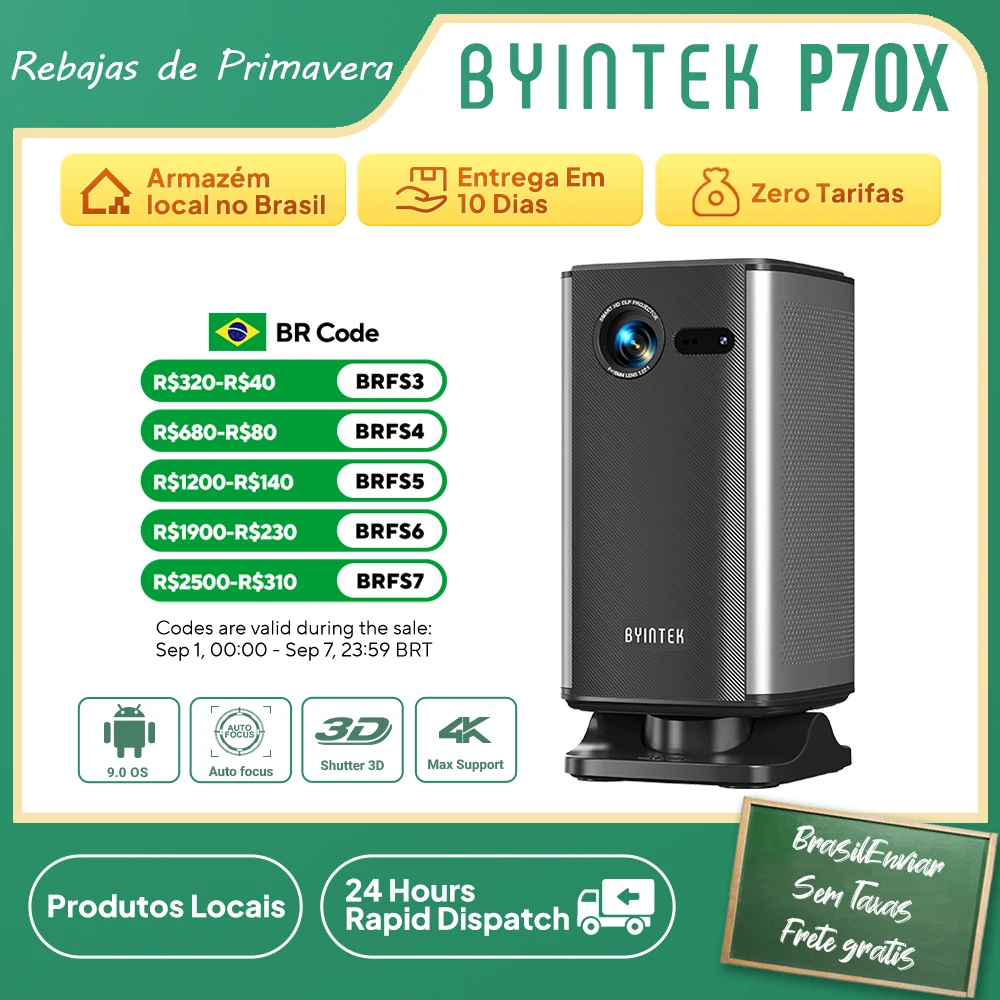 Byintek Book 1 P70X - Projetor Portátil 4K com Bateria