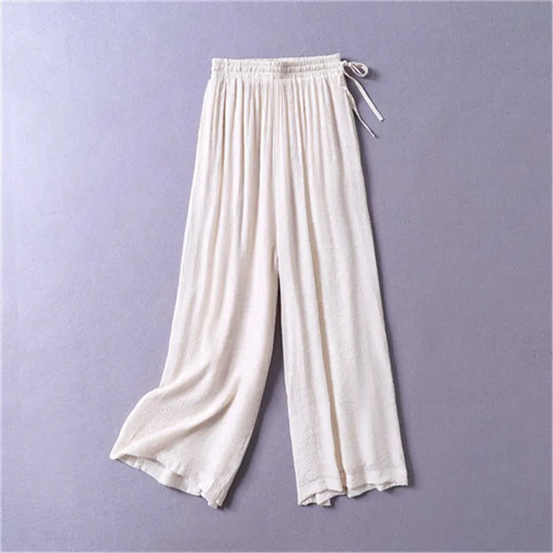 Female Buddha Laughing Yuan Zen Tea Chinese Style Tea Dress Top Long Pants Female Yoga Tai Chi Pants Loose Wide Legged Tian Si C