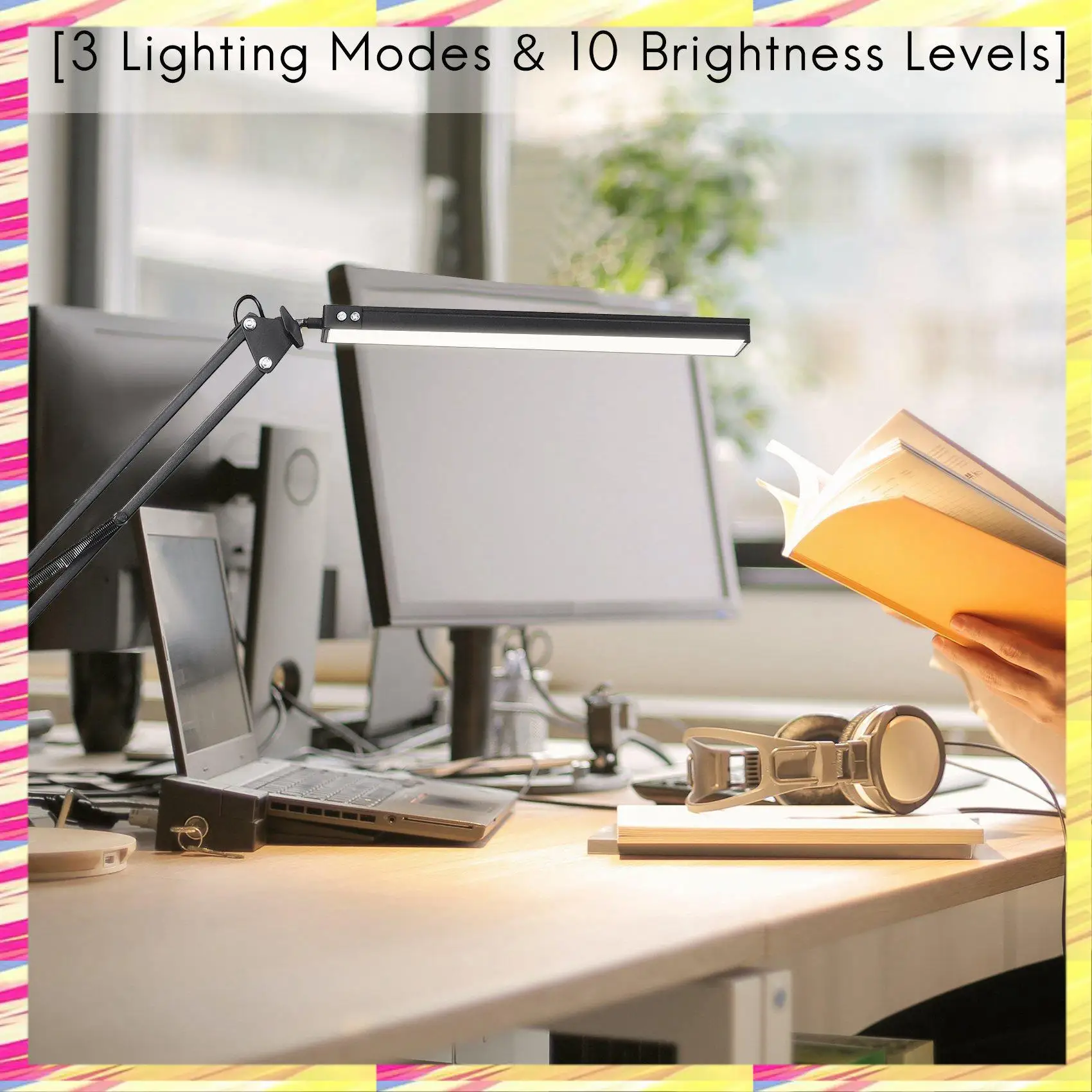 

ABJJ LED Desk Lamp With Clamp,Adjustable Swing Arm Desk Lamp,Modern Architect Table Lamp For Study/Reading/Office/Work(Black)