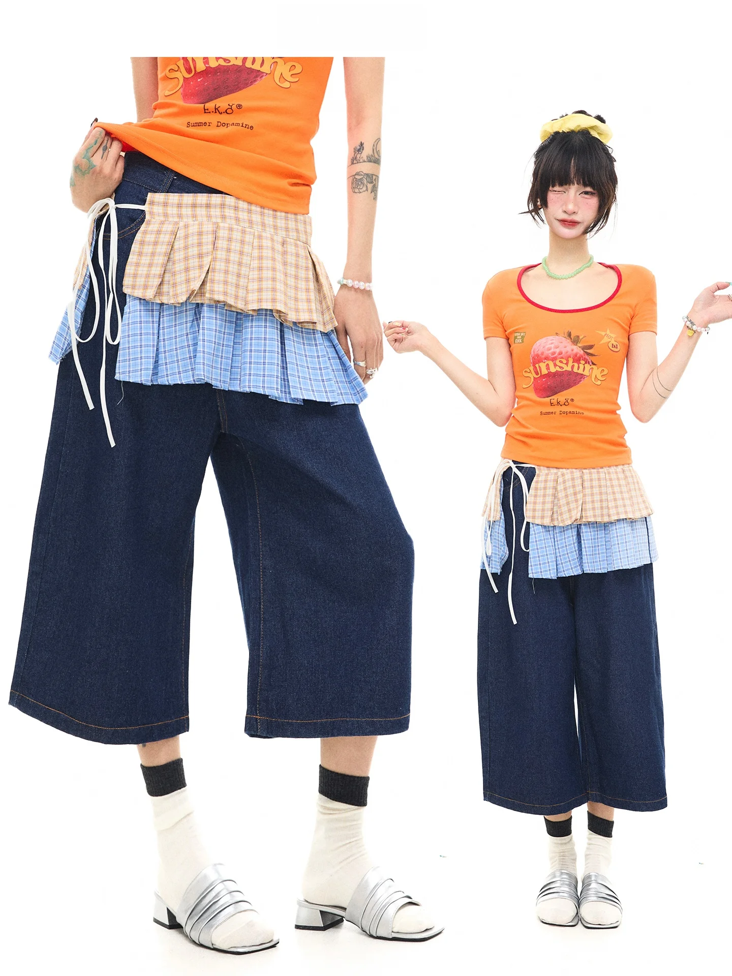 

Летние джинсы Astrsk с уникальным дизайном, сладко-острые, укороченные (7/8), женские, в корейском стиле, универсальные, с естественной линией талии