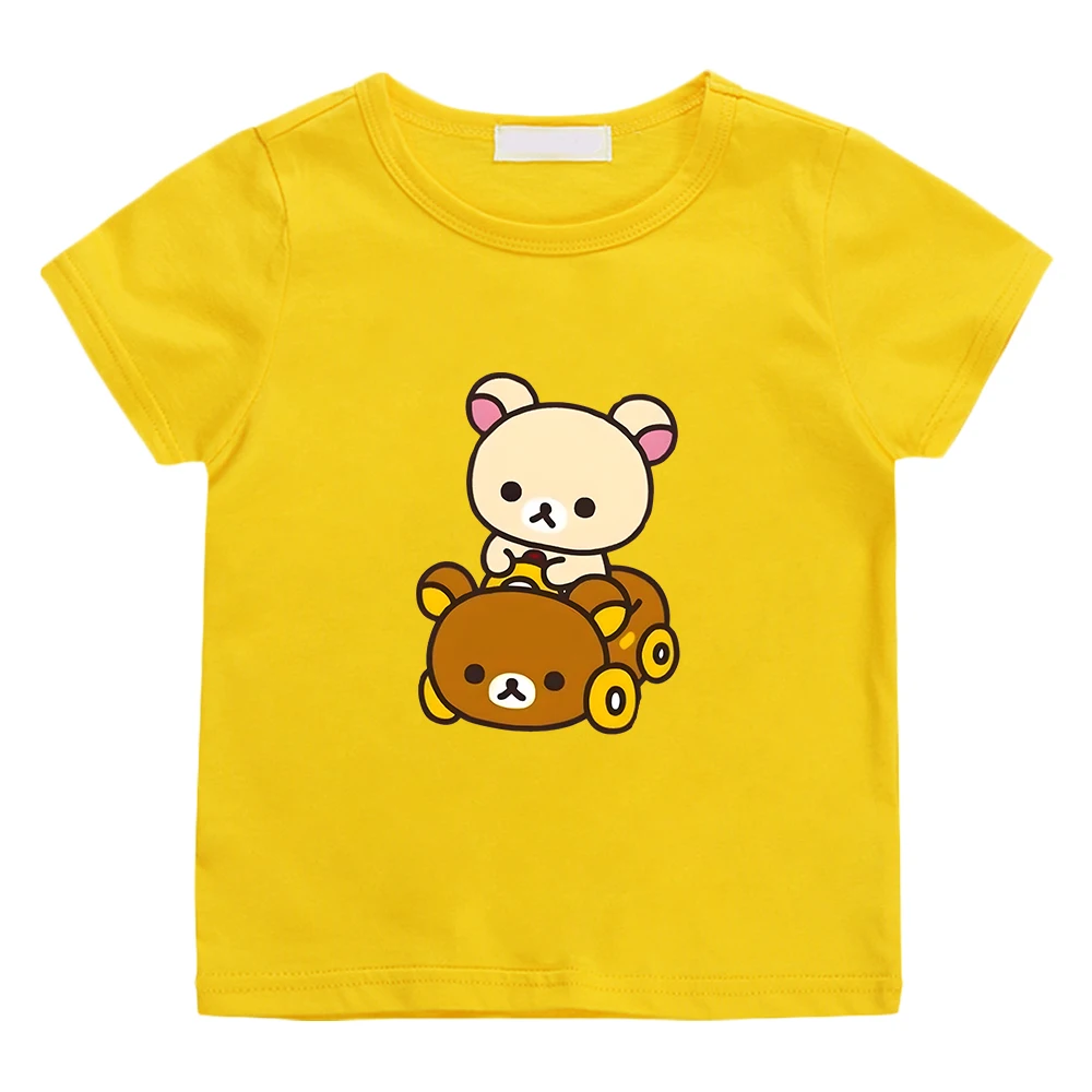 Rilakkuma Bear Kawaii Printing T-shirt 100% Cotton Short Sleeve Casual Tee-shirt Funny Cartoon Graphic Print Tshirts Comfortable