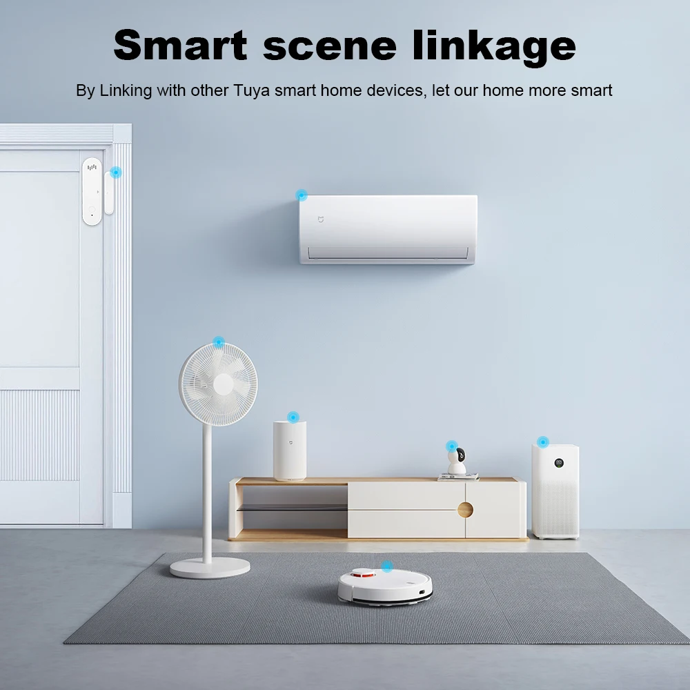 Tuya WiFi Sensore per porte e finestre Suono da 80 dB Allarme di sicurezza WiFi Rilevatori di porte aperte e chiuse APP Supporto per il controllo remoto Braccio e disesa