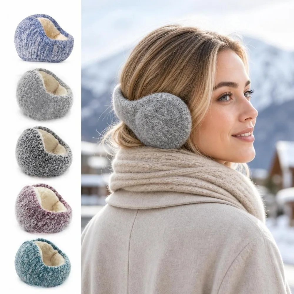 Back Worn Design Mohair Fleece Earmuffs Lining Stretch Foldable Ear Protector Portable Lightweight Knitted Ear Warmers