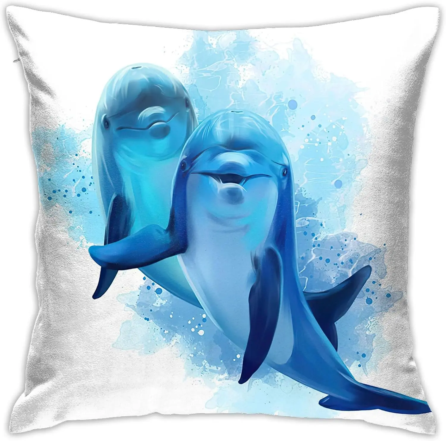 Watercolor Dolphins Decorative Throw Pillow Cover, Ocean Animal Jumping Blue Dolphin Double-Sided Pillow Case Couch Pillow Cushi