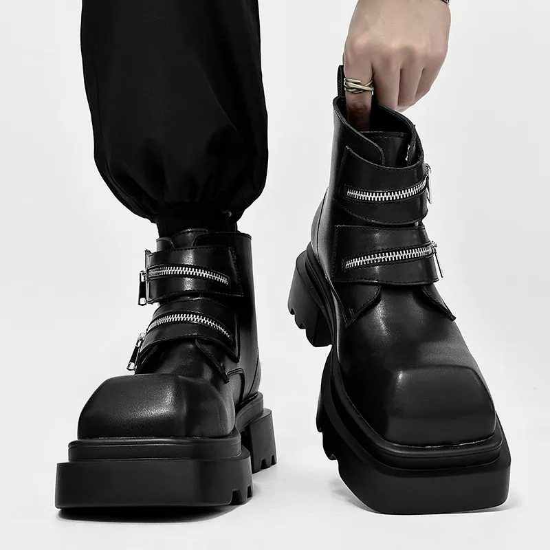 England style mens boots stage nightclub designer shoes cowboy original leather boot square toe trendy platform ankle botas mans