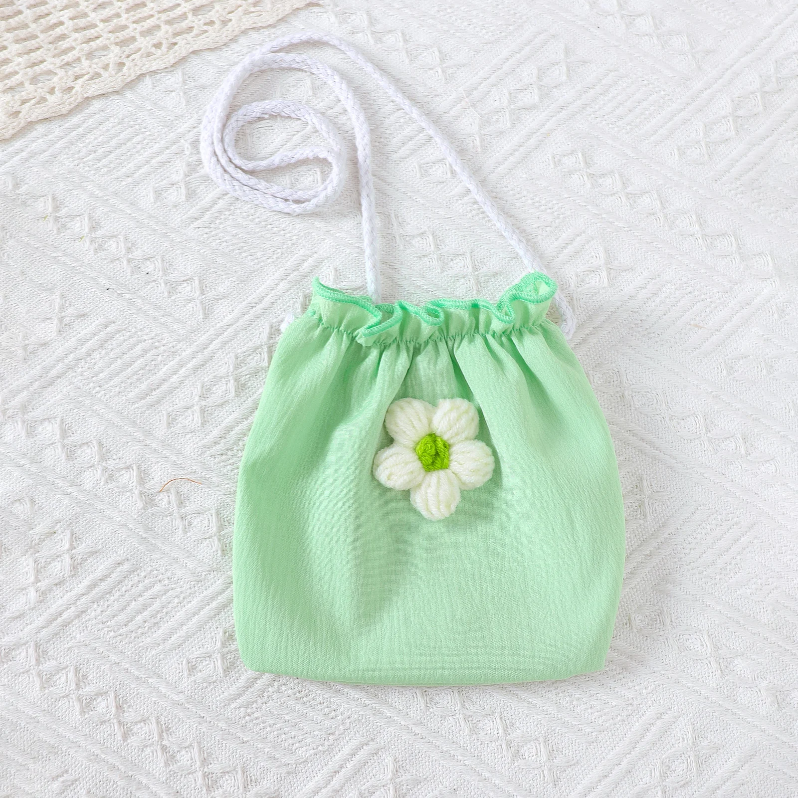 Sommerkleid für Mädchen im Alter von 1-6 Jahren, gestrickter Rock mit kleinen Blumen und Falten, Mini-Tasche, zweiteiliges Set, süßes Kleid im Mädchenstil – Detail 7
