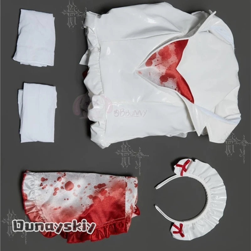 OHaYo%Bloody Nurse Fanart Halloween Cosplay Costume White PU Leather Nurse Lolita Dress Anime Character Outfit Women Lolita view 6