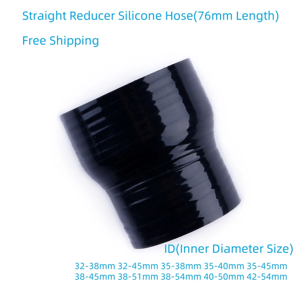 Black 3PLY 76mm Length ID32mm 38mm 40mm 42mm 45mm 50mm 51mm 54mm Straight Reducer Silicone Hose General Intercooler Coolant Pipe