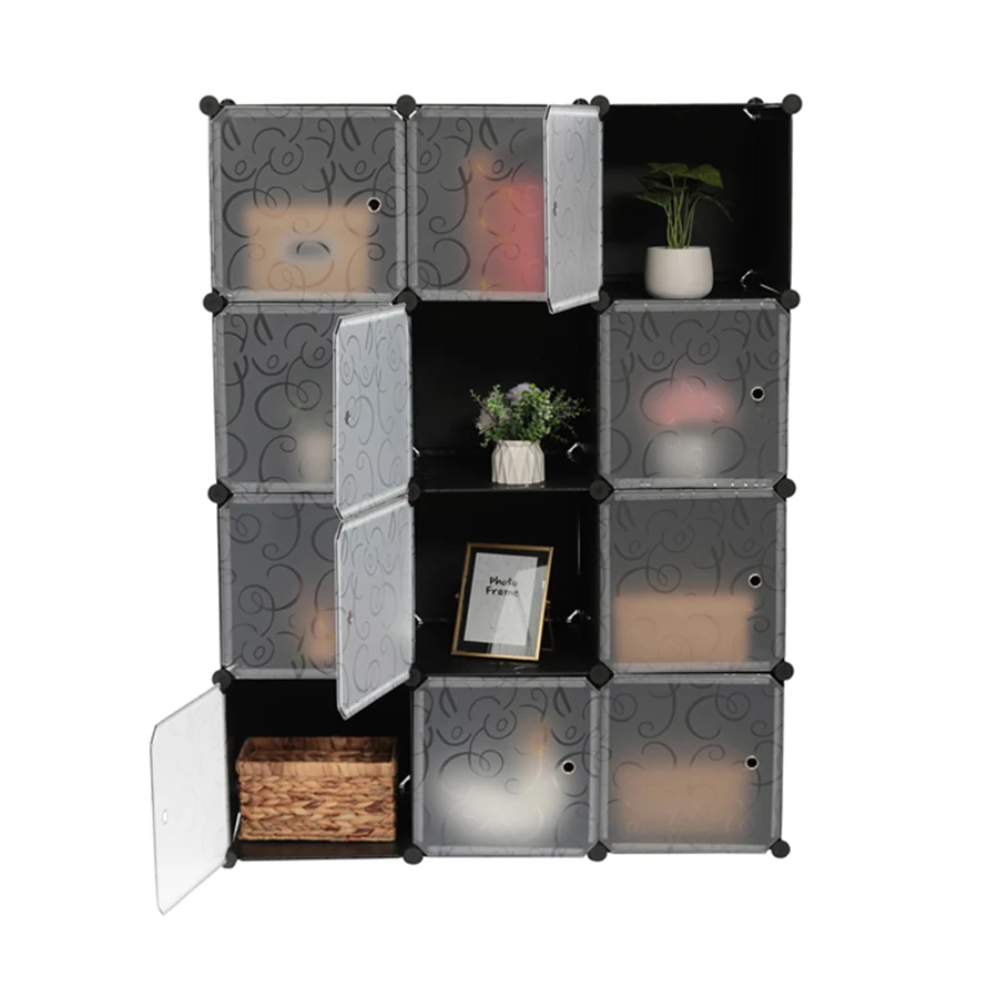 

White and Black Color Cube Storage 12-Cube Closet Organizer Storage Shelves Cubes Organizer DIY Closet Cabinet with Doors