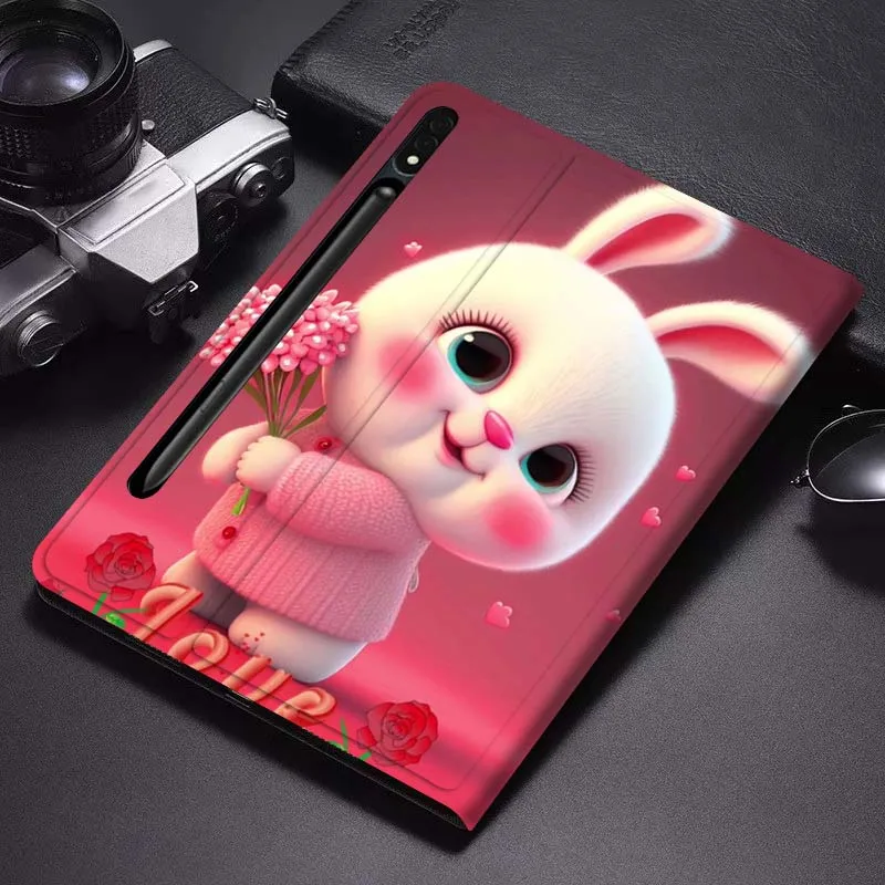 

Мягкий гибкий чехол для планшета Samsung Galaxy Tab S6 S7 S8 S9 S10 FE Plus Lite с милым рисунком кролика, сердца и цветов