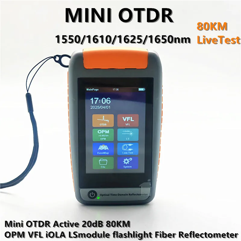 NEW Mini OTDR Active Fiber Live Test 1550/1610/1625/1650nm OPM VFL IOLA Event Map SC APC/UPC Touch Screen Fiber Reflectometer