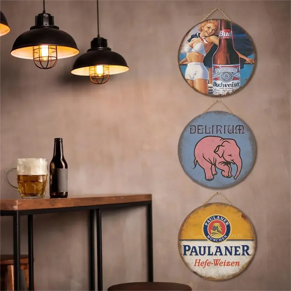 Circular Beer Label Aluminum Logo Retro Xihai Newspaper Wall Art Hanging Board Bar Club Men's Cave Home Decoration