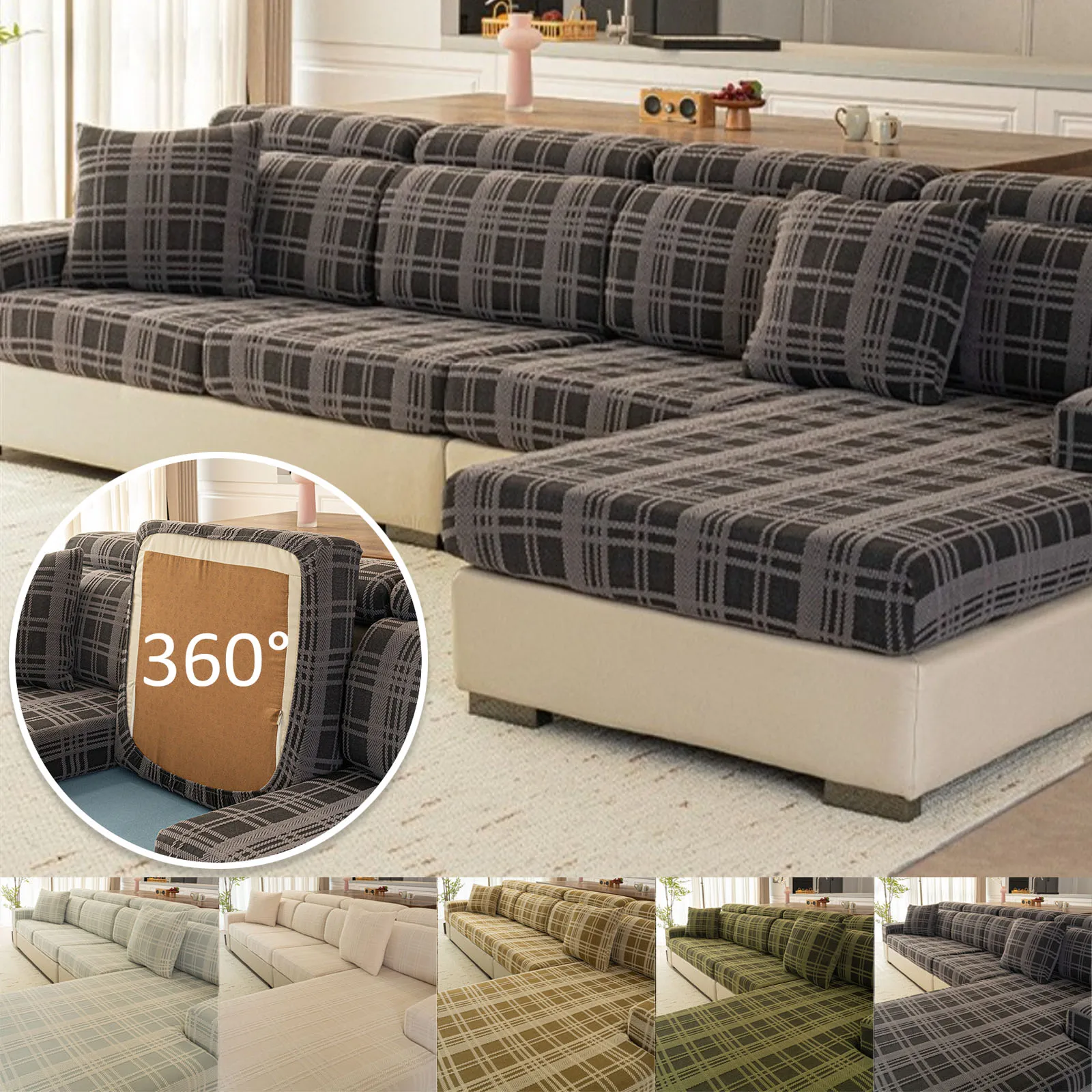 

1PC Thick Jacquard Seat Cushion Cover Elastic Grid Sofa Cover Protector Couch Covers for Anti-dust Removable Sofa Slipcover